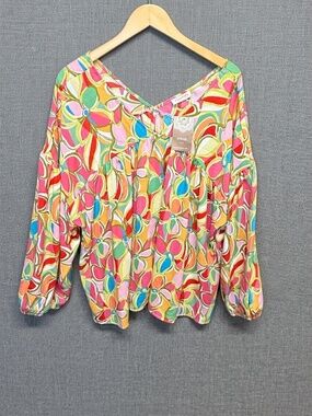 FIRST LOVE BY LOVELYN 3X Plus Size Retro Psychedelic Floral Blouse GroovyBalloon